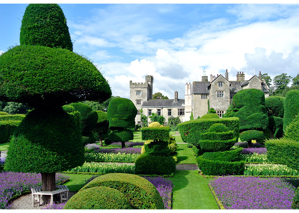 The lawns at Leven Hall, a famous English country garden. 